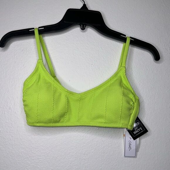 SALT + COVE Popcorn-Rib Bralette Bikini Top in Lime Size Small - Picture 2 of 6